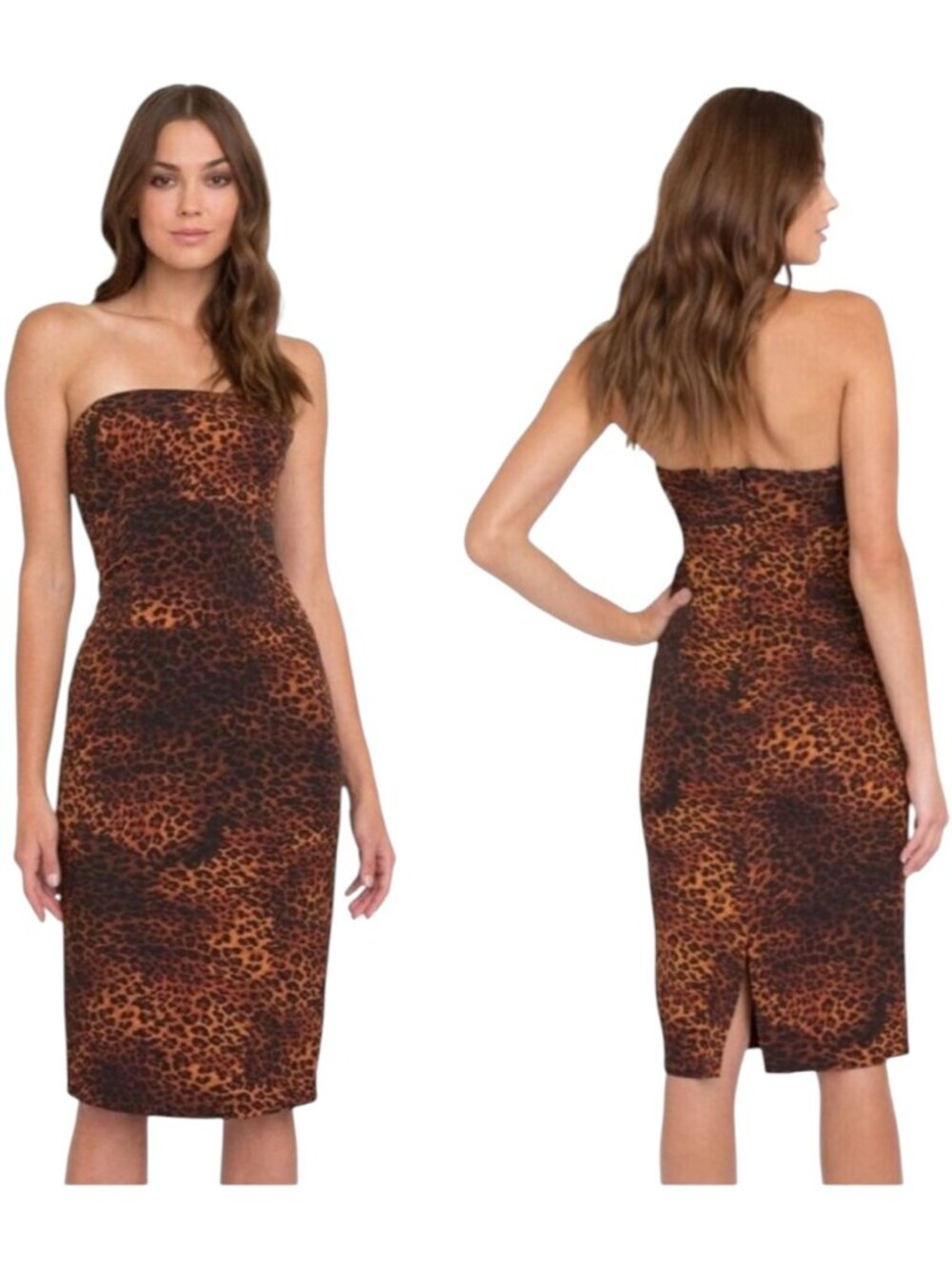 Black‎ Halo Jackie Dress Women 0 Brown Black Leopard Print Strapless Sheath